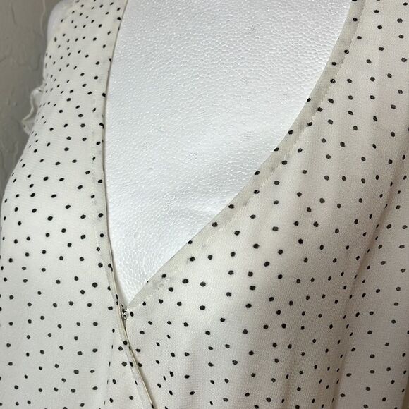 red Haute Black polkadot wrap front blouse with cold shoulder. Long sleeves. - Picture 5 of 13